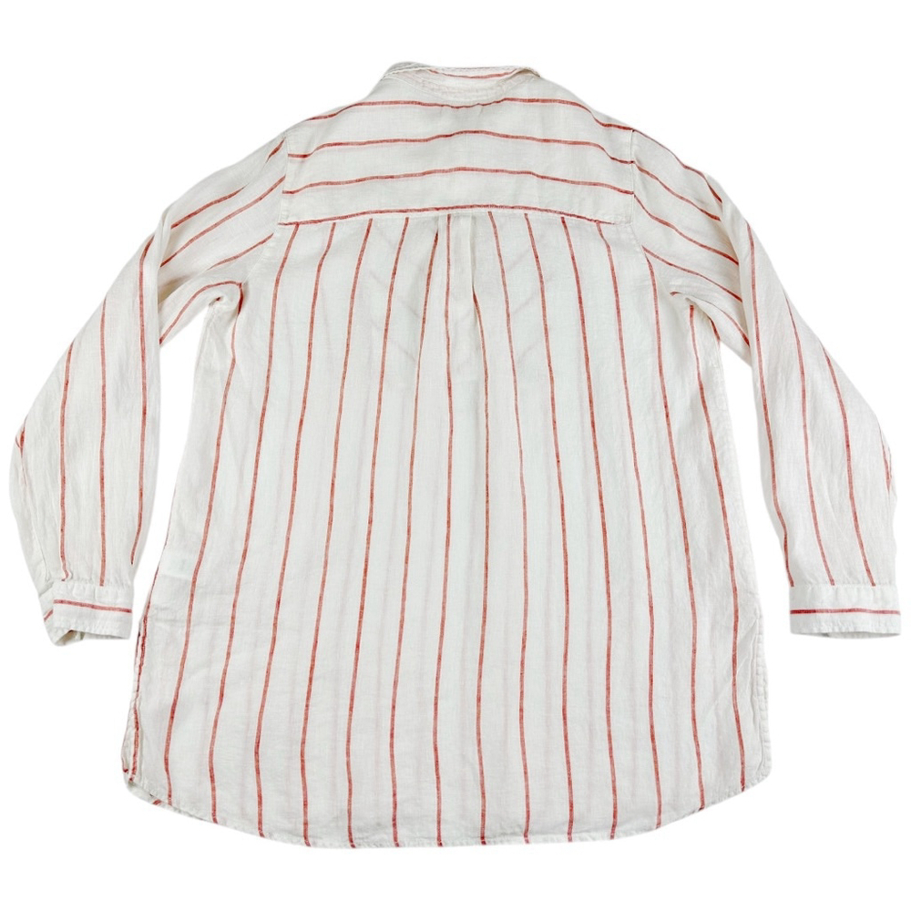 Women's C & C California Striped 100% Linen Shirt Size XL White Coral Pink - Picture 2 of 7